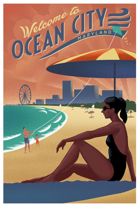 Lantern Press - Ocean City, Maryland - Beach - Umbrella - Sea - Postcard