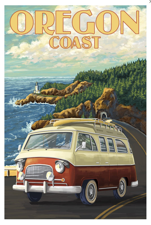 Lantern Press - Oregon Coast - Camper Van - Postcard