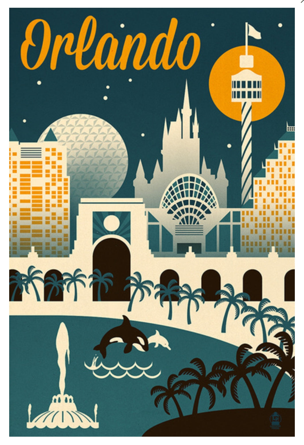 Lantern Press - Orlando, Florida - Retro Skyline - Postcard