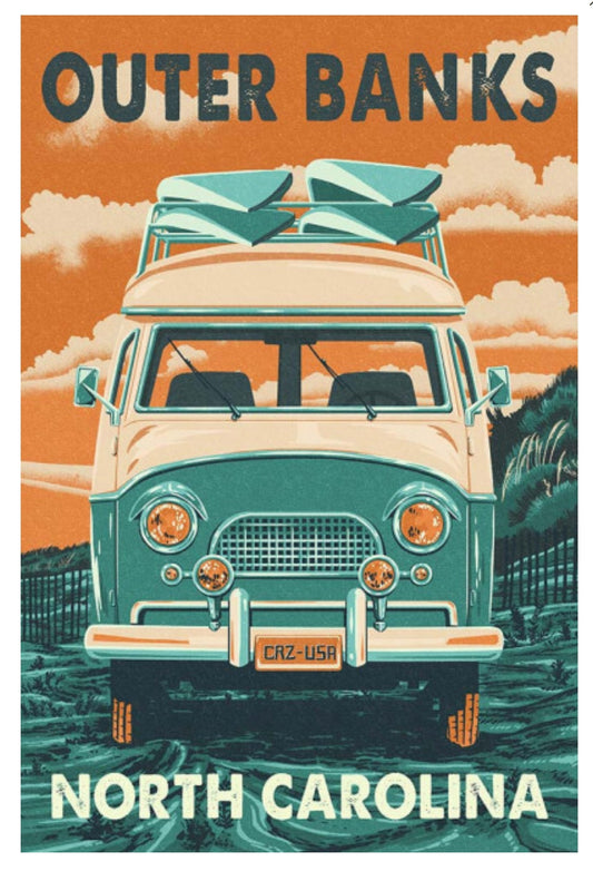 Lantern Press - Outer Banks - North Carolina - Letterpress - Camper Van - Postcard