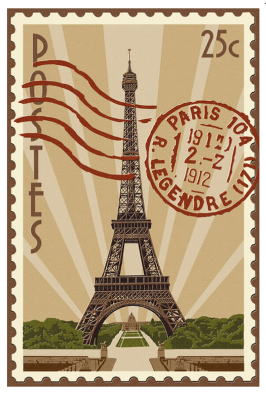 Lantern Press - Paris - France - Eiffel Tower - Postage Stamp - Postcard