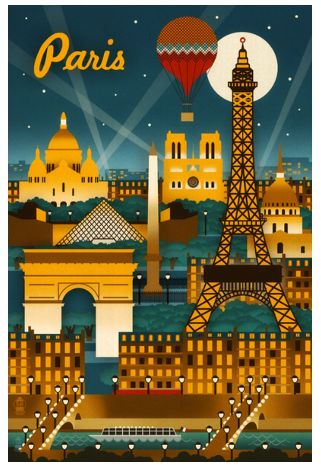 Lantern Press - Paris, France - Retro Skyline - Postcard