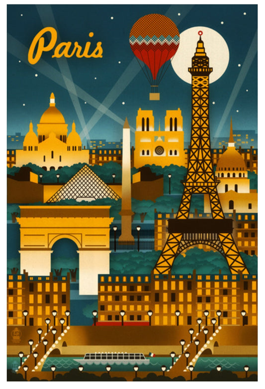 Lantern Press - Paris, France - Retro Skyline - Postcard