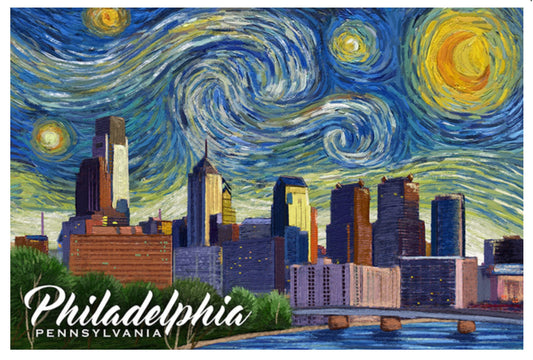 Lantern Press - Philadelphia, Pennsylvania - Starry Night City Series - Postcard