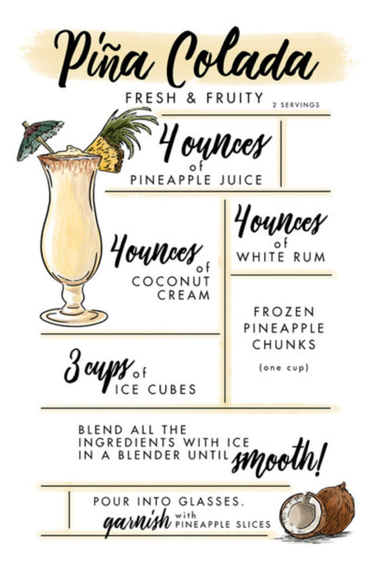 Lantern Press Postcard - Pina Colada - Cocktail Recipe
