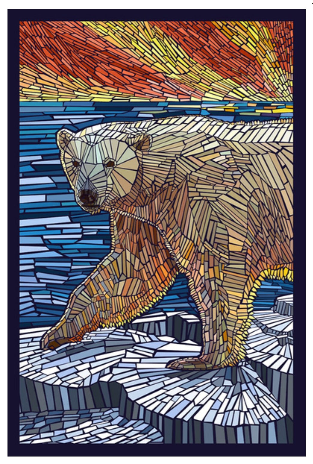 Lantern Press - Polar Bear - Paper Mosaic - Postcard