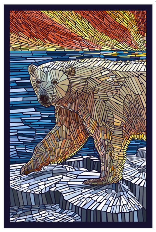 Lantern Press - Polar Bear - Paper Mosaic - Postcard