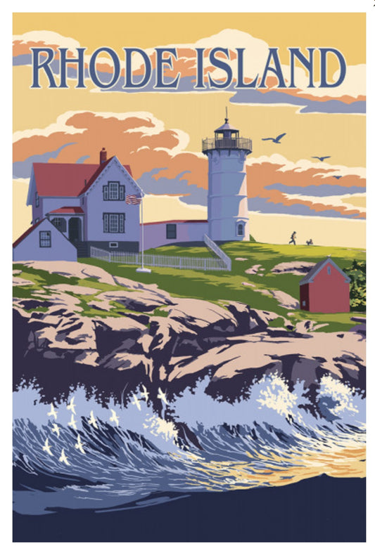 Lantern Press - Rhode Island - Painterly - Lighthouse - Postcard