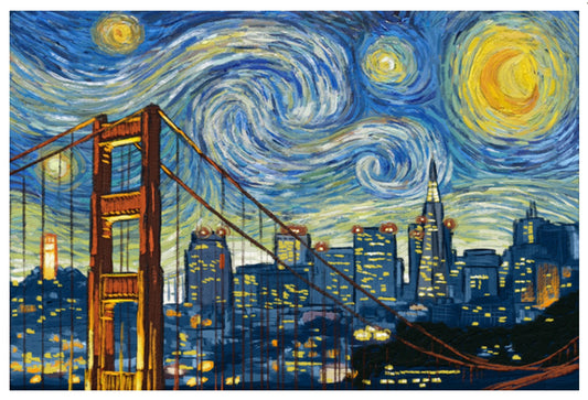 Lantern Press - San Francisco, California - Golden Gate Bridge - Starry Night City Series - Postcard