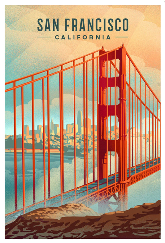 Lantern Press - San Francisco, California - Lithograph - Golden Gate Bridge - Postcard