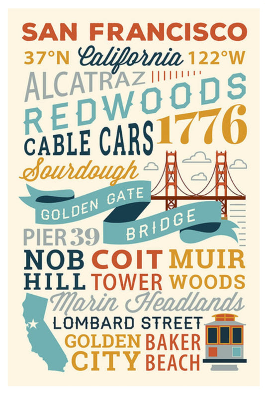 Lantern Press - San Francisco, California - Typography - Golden City - Postcard