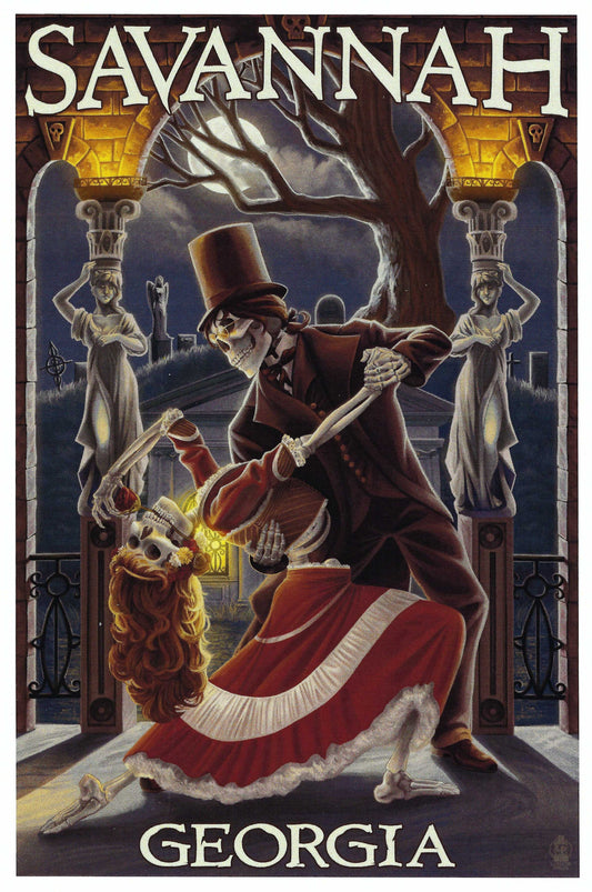 Lantern Press - Savannah - Georgia - Skeletons Dancing - Postcard