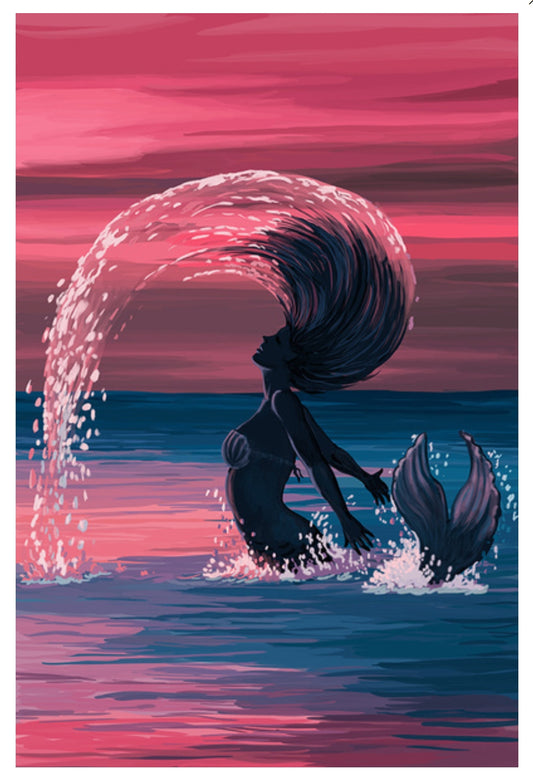 Lantern Press - Mermaid - Silhouette - Dusk - Postcard