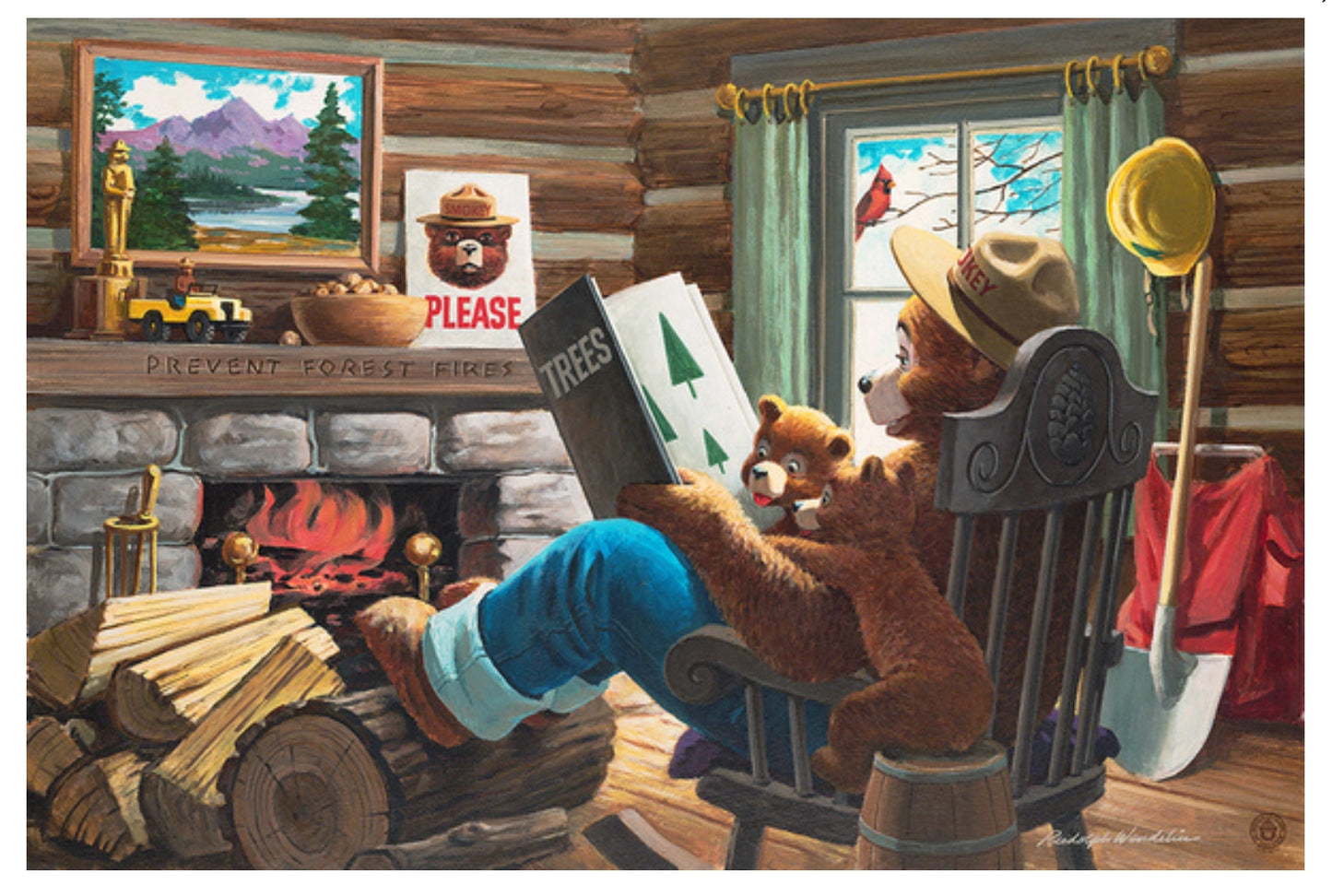 Lantern Press - Smokey Bear - Reading Book to Cubs - Postcard