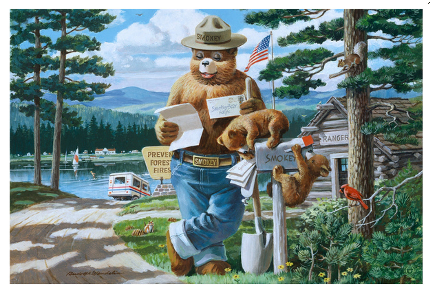 Lantern Press - Smokey Bear - Reading Mail at Mailbox - Postcard