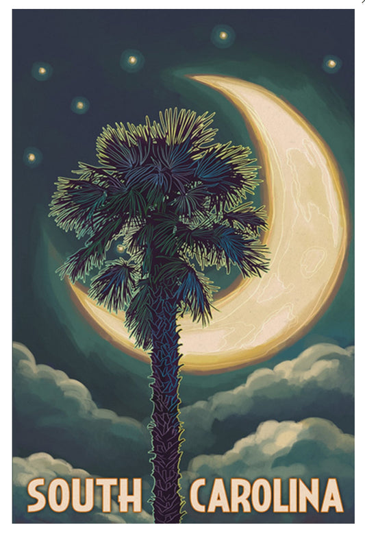 Lantern Press - South Carolina - Palmetto Moon and Palm Tree - Postcard