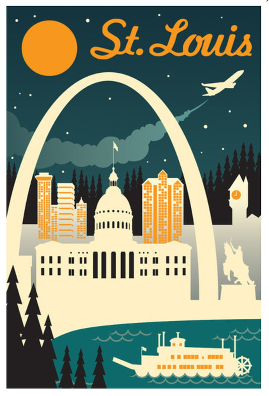 Lantern Press - St. Louis -Missouri - Gateway Arch Retro Skyline - Postcard