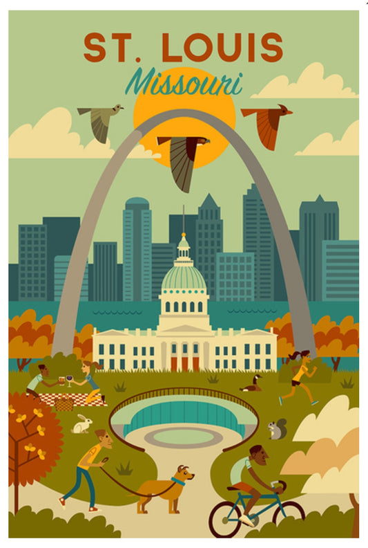 Lantern Press - St. Louis - Missouri - Geometric - National Park - Gateway Arch - Postcard