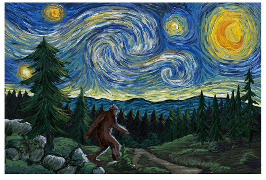 Lantern Press - Starry Night - Bigfoot - Postcard