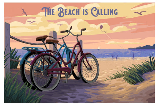 Lantern Press - The Beach Is Calling - Beach Bikes - Postcard