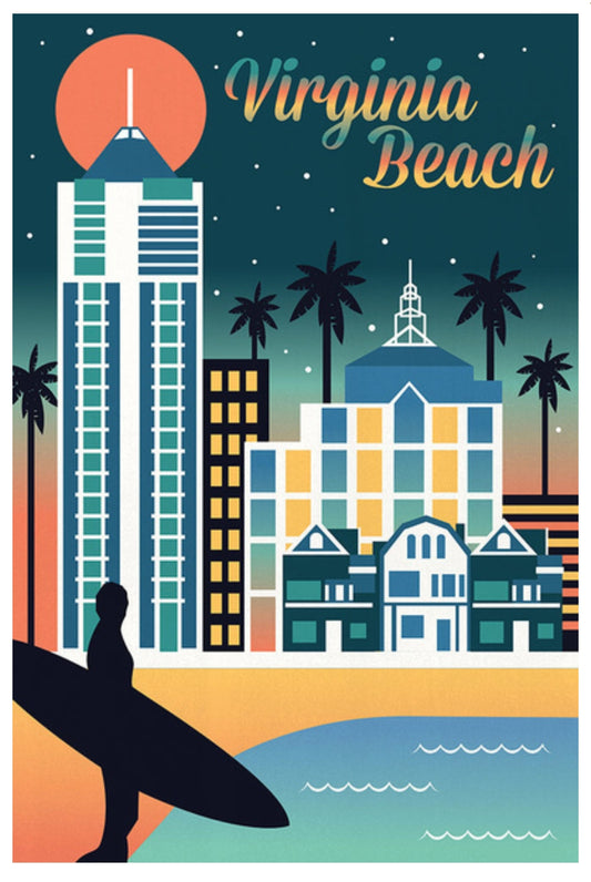 Lantern Press - Virginia Beach, Virginia - Retro Skyline - Postcard