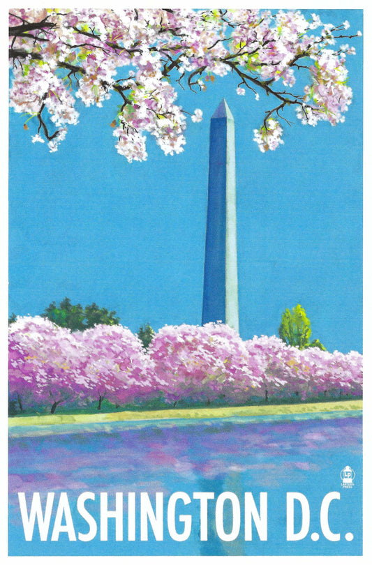 Lantern Press - Washington DC - Cherry Blossoms - Washington Monument - Postcard
