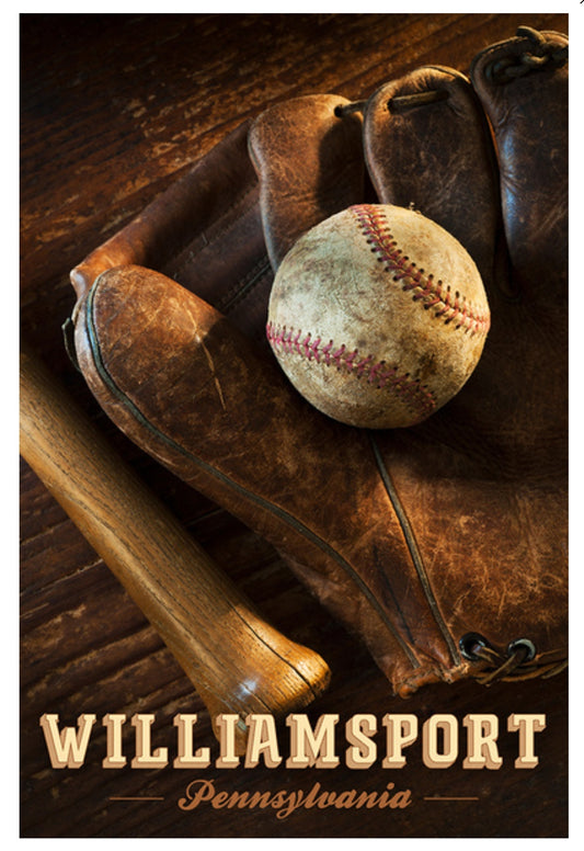 Lantern Press - Williamsport - Pennsylvania - Baseball - Glove - Bat - Postcard
