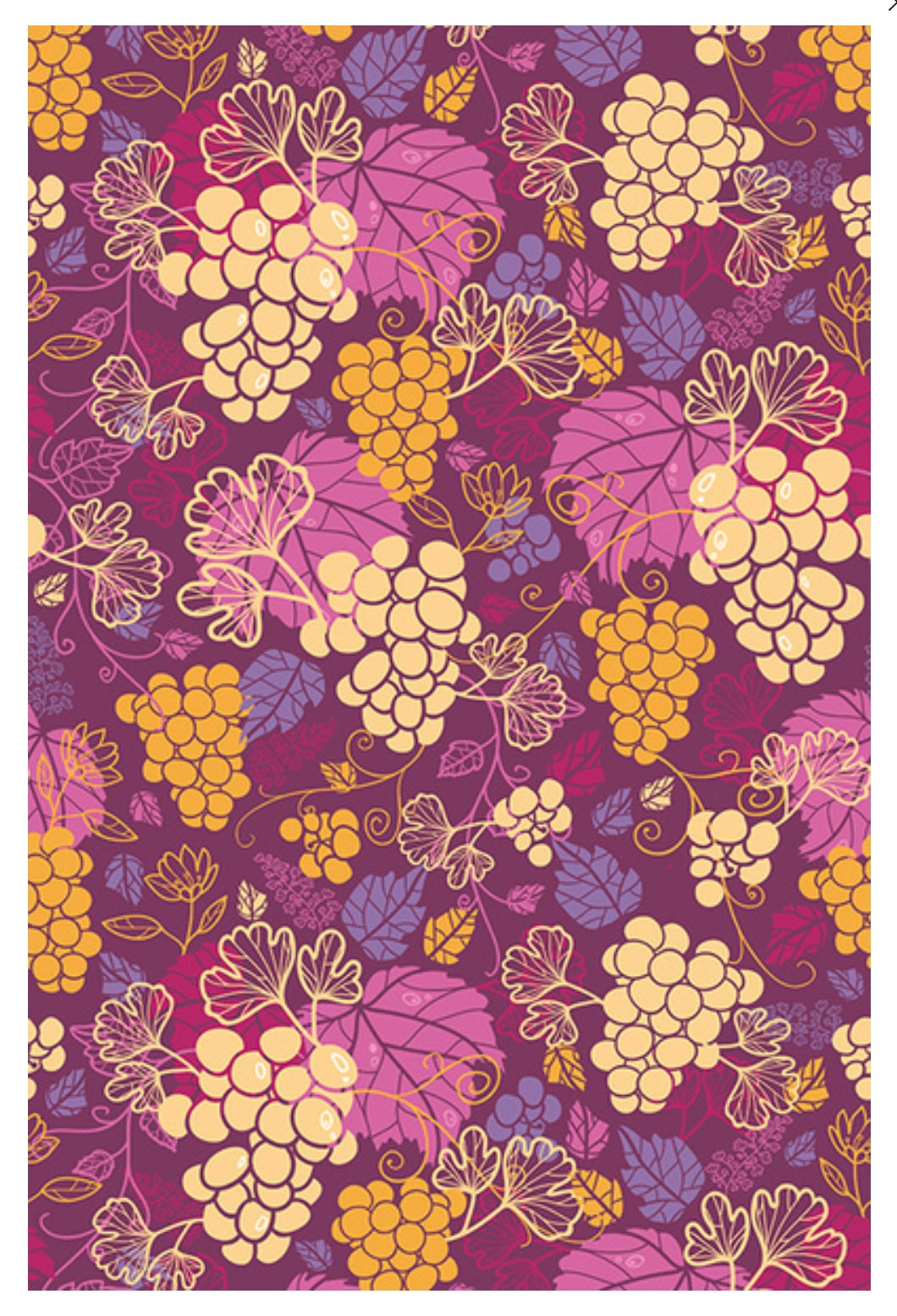 Lantern Press - Wine Grapes & Leaves Pattern - Postcard