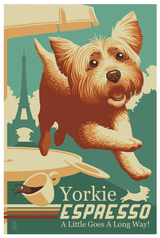 Lantern Press - Yorkshire Terrier - Retro Yorkie Espresso Ad - Postcard