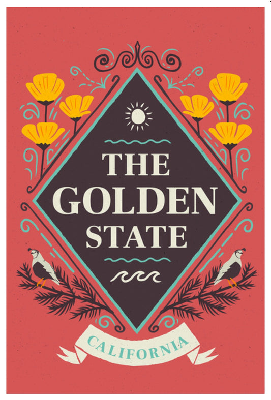 Lantern Press Postcard - California - State Motto Crest - State Series featuring poppies and the state motto The Golden State