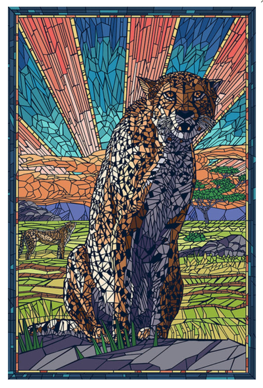 Lantern Press - Cheetah - Mosaic - Postcard