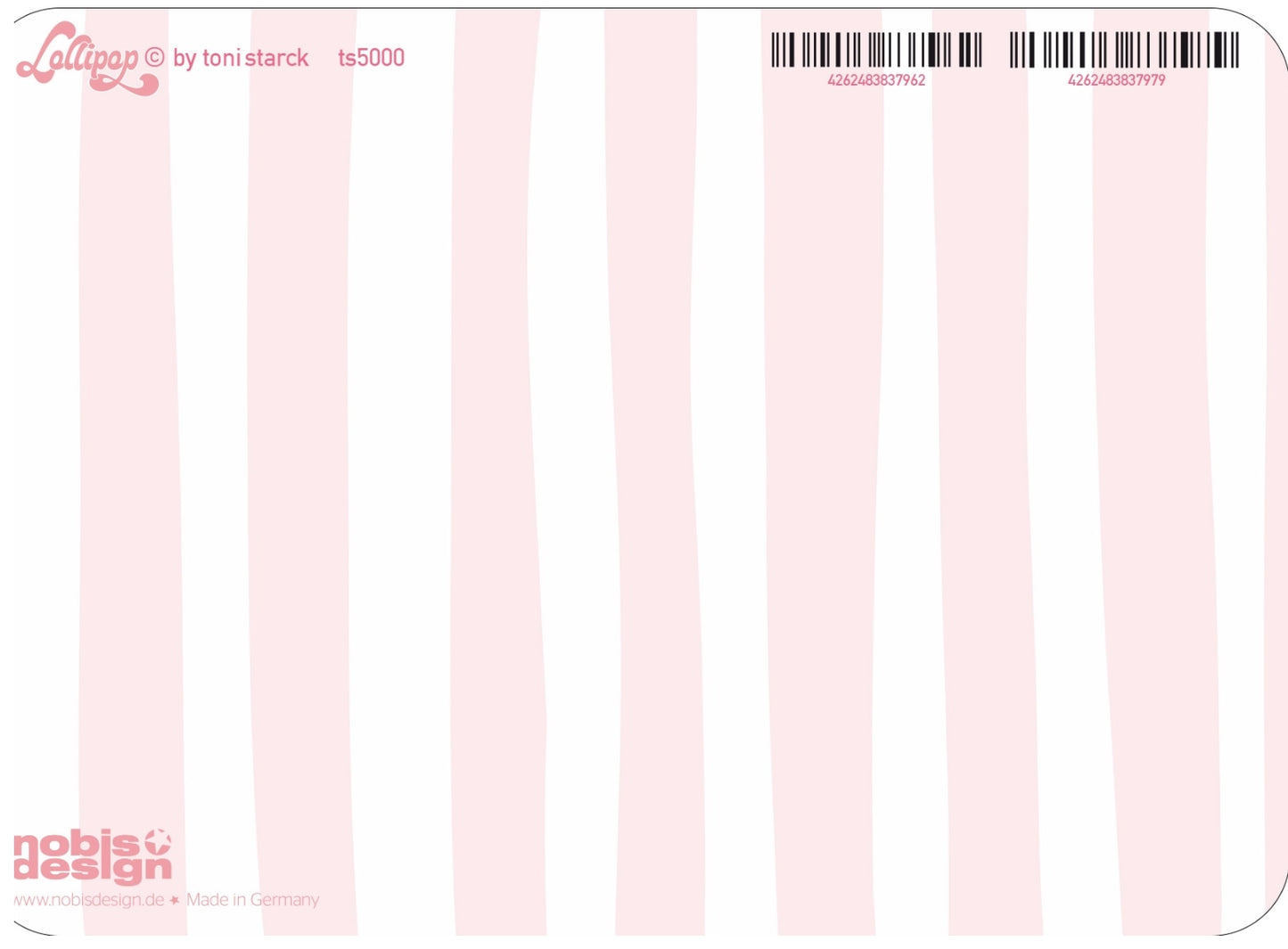 Teapot Toucan Postcard Back by Nobis Design featuring pink and white stripes