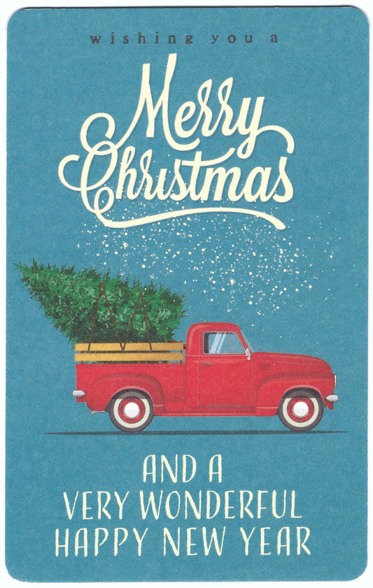 Luna Cards - Wishing You a Merry Christmas - Truck - Tree - Mini Postcard