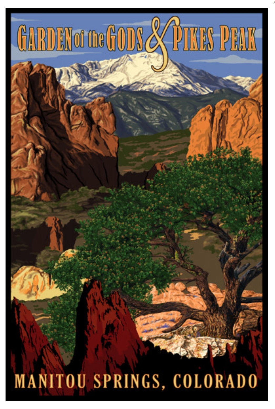 Lantern Press postcard of Manitou Springs, Colorado - Garden of the Gods and Pikes Peak