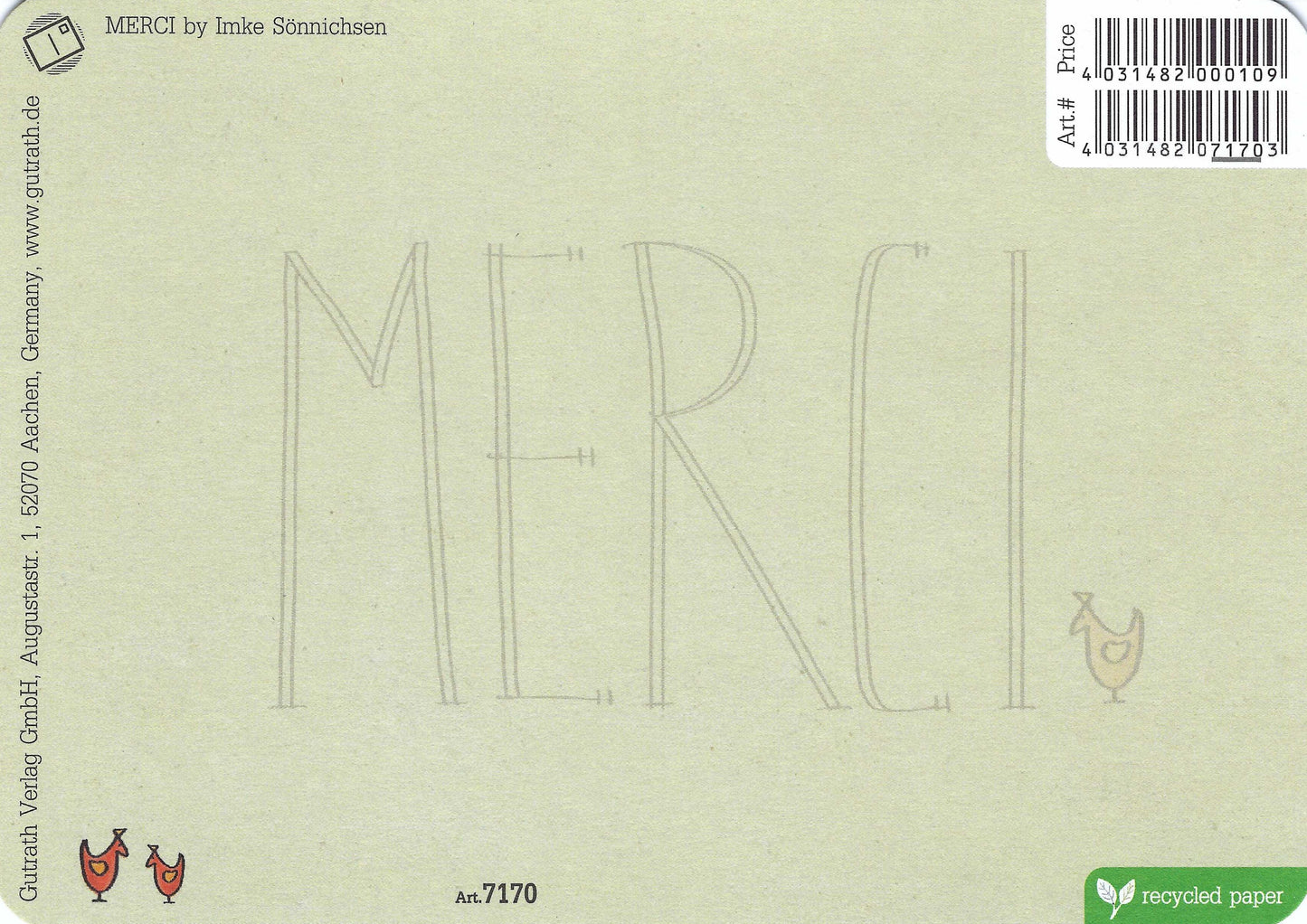 Merci - Thank You Postcard by Gutrath Verlag - Imke Sönnichsen