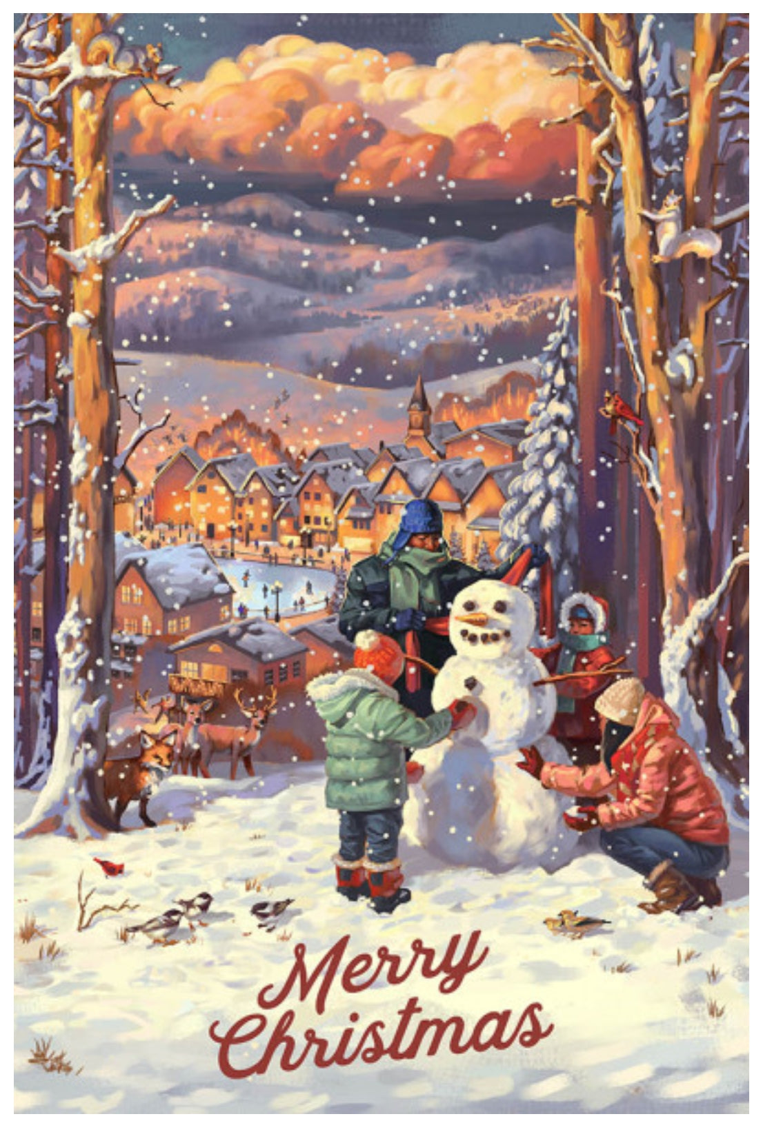 Merry Christmas - Merry & Bright - Vintage Snowman Postcard by Lantern Press