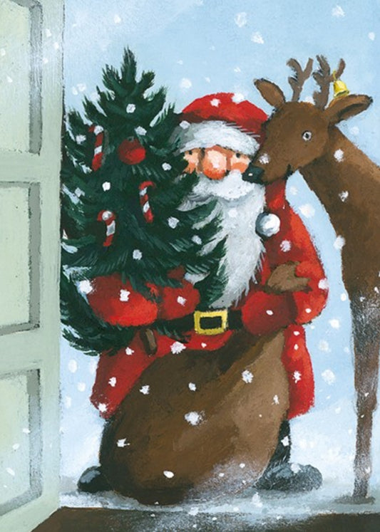 Merry Christmas Postcard - Santa Claus and Reindeer by Inkognito