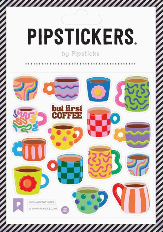 Pipstickers Mug-nificent Vibes Pipsticks Sticker Sheet with colorful coffee mugs