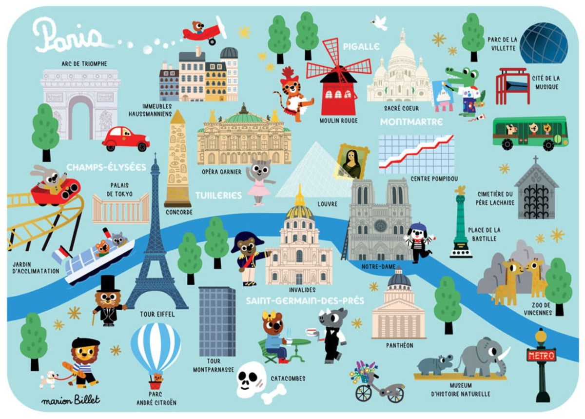My Little Paris Map Postcard by Cartes d'Art with gold foil details