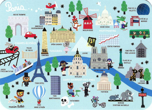 My Little Paris Map Postcard by Cartes d'Art with gold foil details
