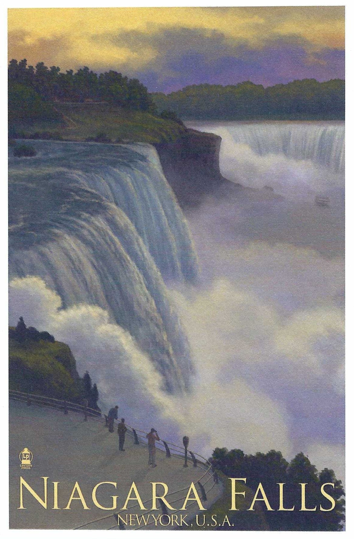 Niagara Falls, New York Postcard by Lantern Press featuring people overlooking the falls