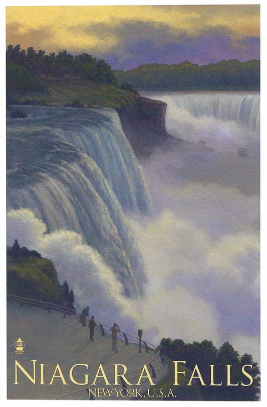 Niagara Falls, New York Postcard by Lantern Press featuring people overlooking the falls