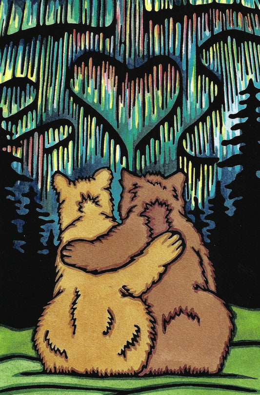 Northern Lights Bears Postcard by Sarah Angst Art