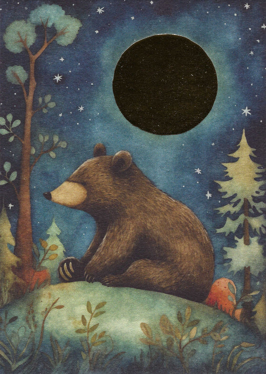 PANKA - Brown Bear - Gold Foil Full Moon - Postcard
