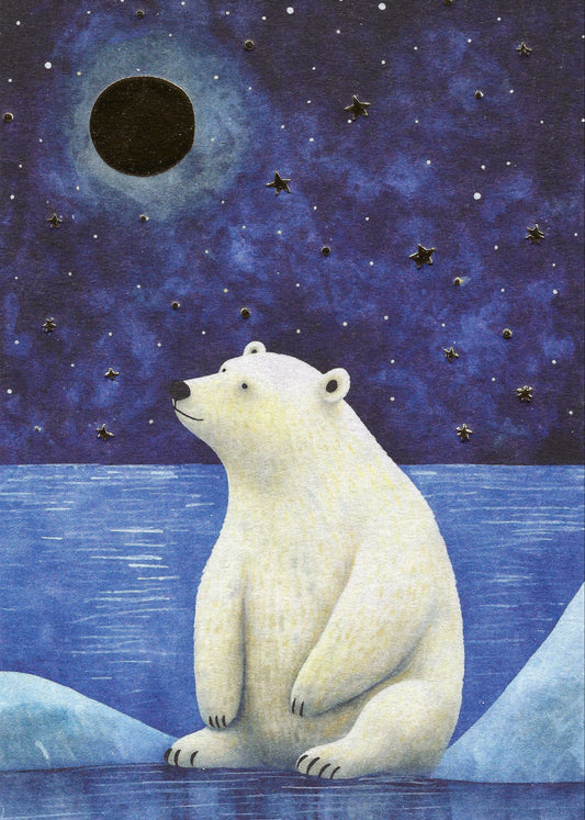 PANKA - Polar Bear - Gold Foil Moon and Stars - Postcard