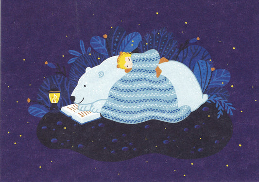 PANKA - Polar Bear Reading - Girl - Postcard