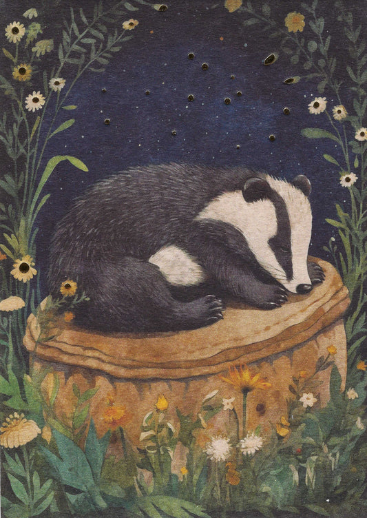 PANKA - Sleeping Badger - Postcard with gold foil details