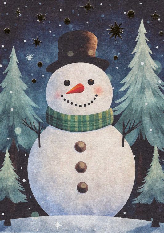 PANKA - Snowman - Gold Foil Stars - Postcard
