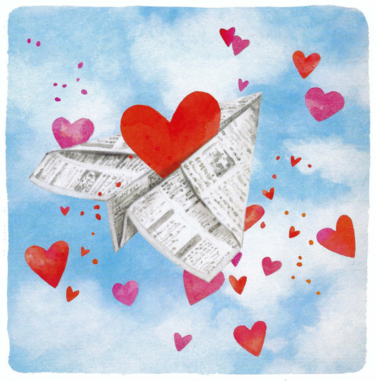 Paper Airplane with Hearts Postcard by Carola Pabst - Edition Gollong 