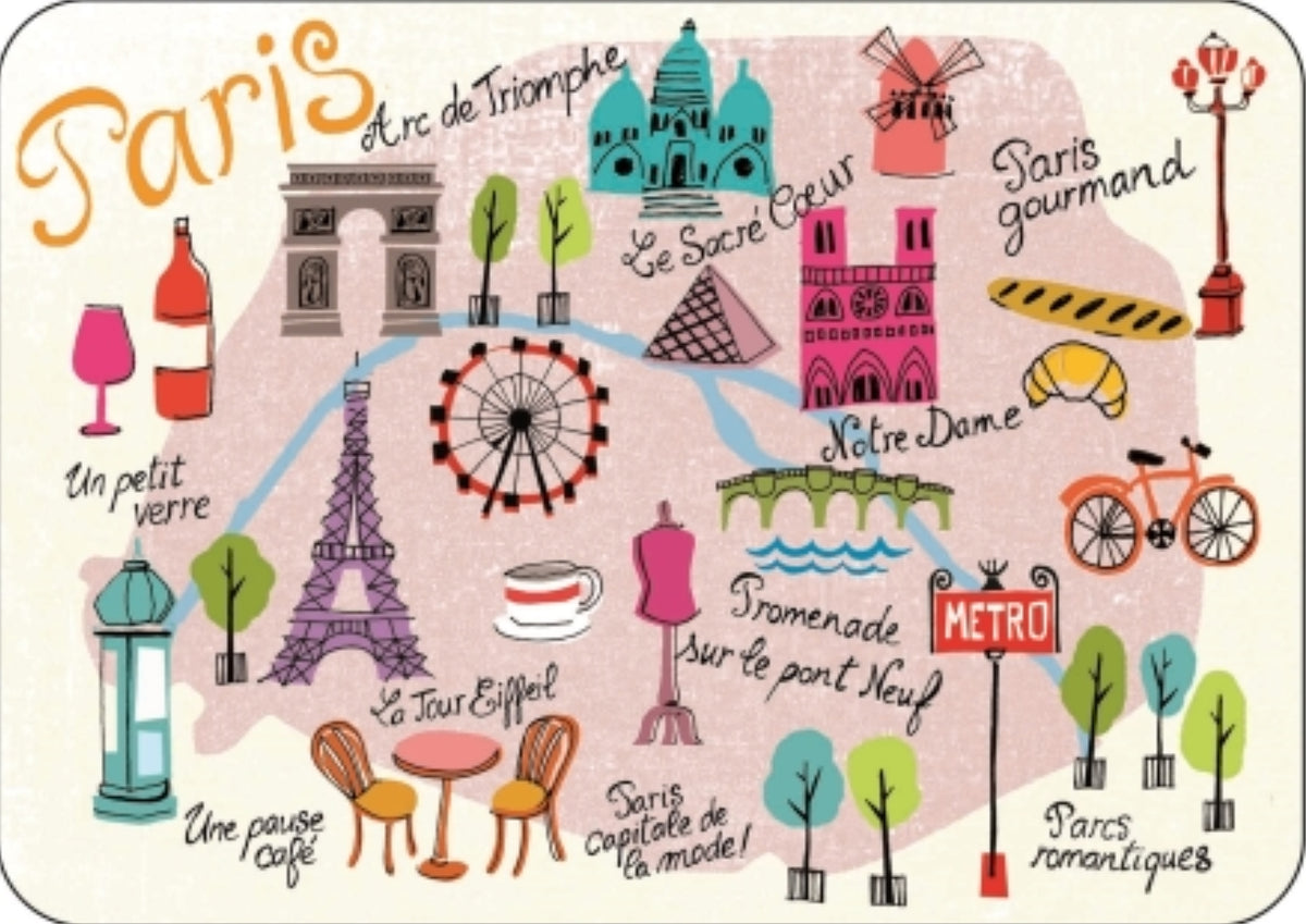 Paris France Map Postcard by Cartes d'Art with foil details